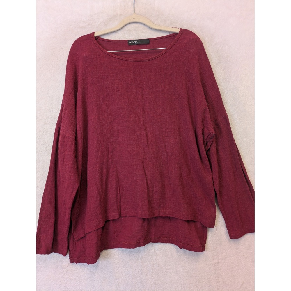 Zanzea Collection Burgundy 100% Cotton Oversized High Low Tunic Top XL